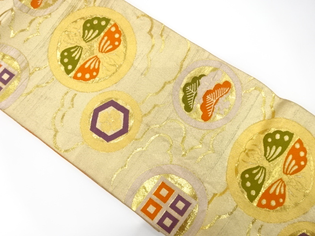 JAPANESE KIMONO / ANTIQUE FUKURO OBI / SILK / WOVEN KIKKO WITH FLOWER